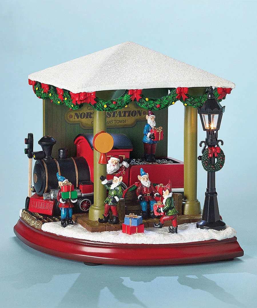 The Holiday Barn Santa's Train Station Music Box Christmas Music Boxes