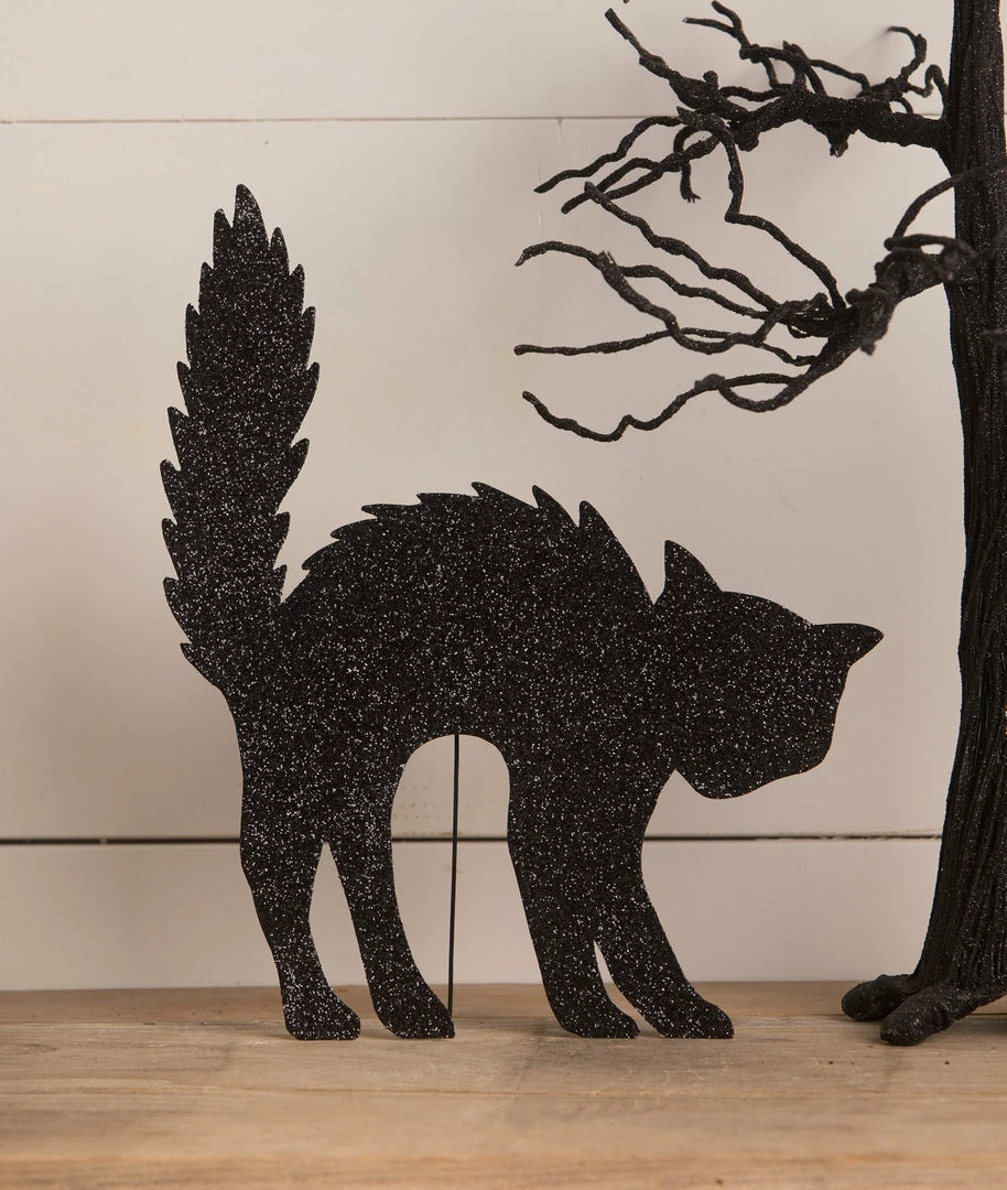 Bethany Lowe New! Scaredy Cat Silhouette, Glittered