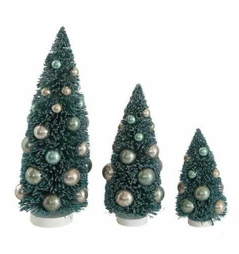 Creative Co-Op Vintage Blue Bottle Brush Trees Christmas