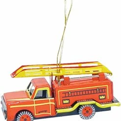 TheHolidayBarn.com Christmas Fire Truck Tin Toy Reproduction Ornament
