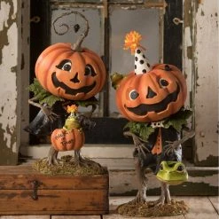 Bethany Lowe Tricks Pumpkin Boy With Frog Bucket New!