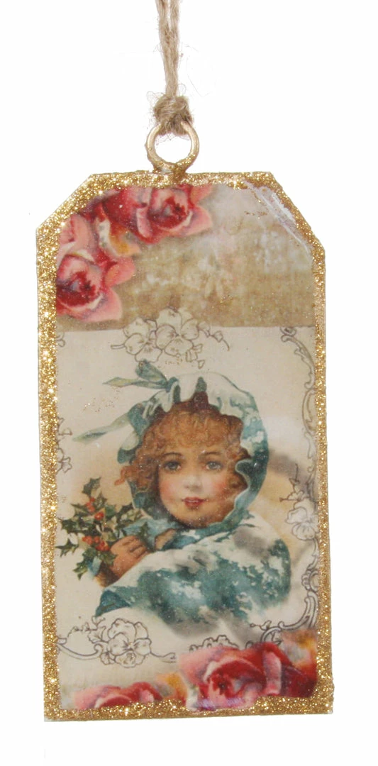 ShiShi Victorian Christmas Postcard Ornament, Holly Girl - Pastel
