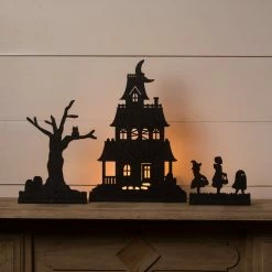 Bethany Lowe Halloween Haunted House With Trick-or-Treaters, Silhouettes