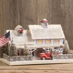 TheHolidayBarn.com White American Farmhouse With Truck New!