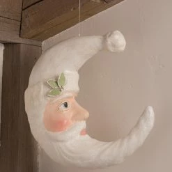 TheHolidayBarn.com New! Winter Santa Moon, Paper Mache