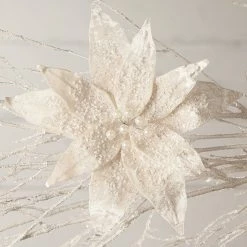 Bethany Lowe New! Winter White Poinsettia Clip, Large