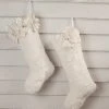 Bethany Lowe Winter White Poinsettia Fur Stockings, Set Of 2