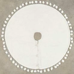 Ragon House New! Winter White Tree Skirt With Pom Poms, 28"